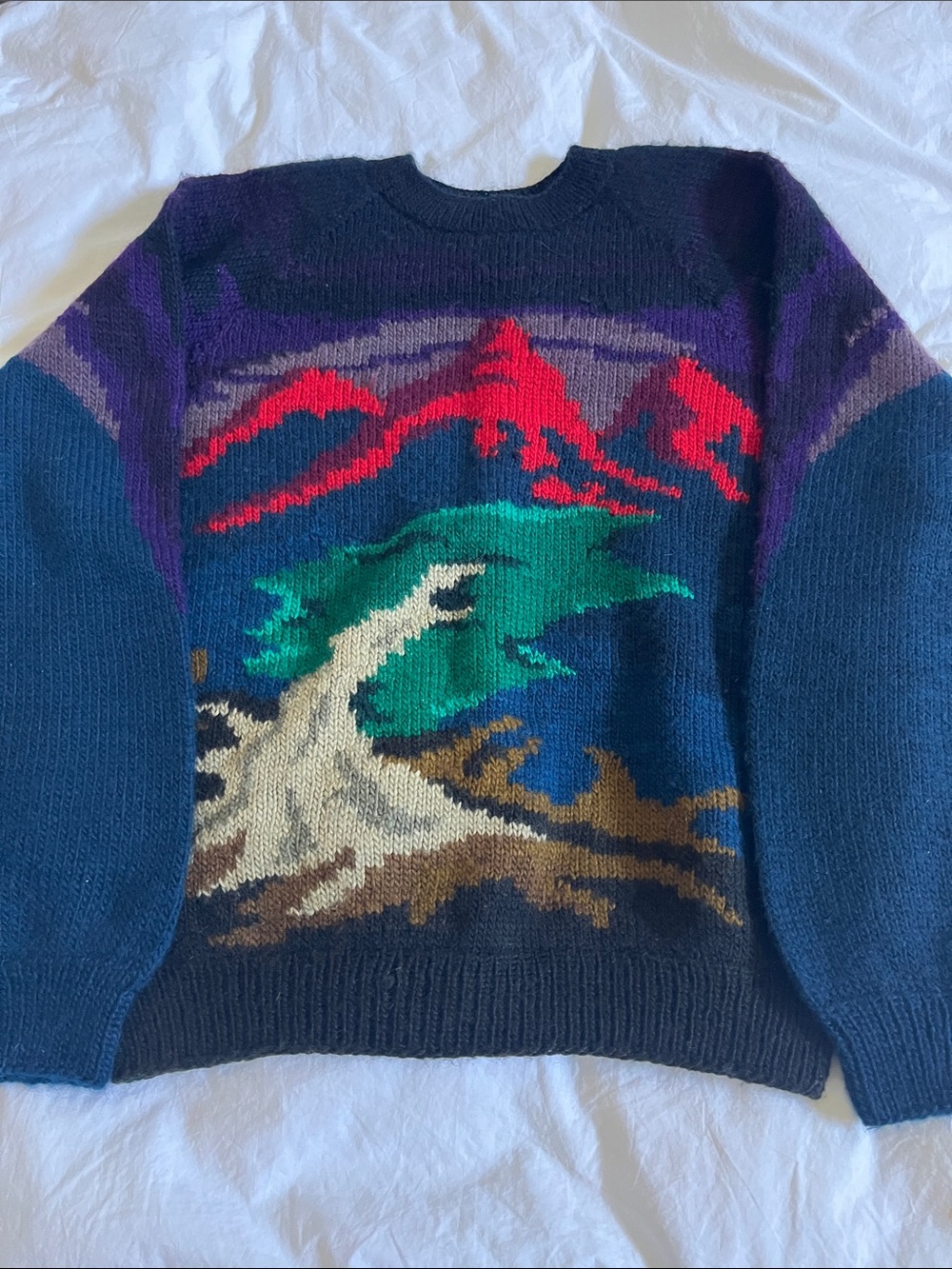 Vintage The Peruvian Connection wool mohair crewneck landscape scene sweater